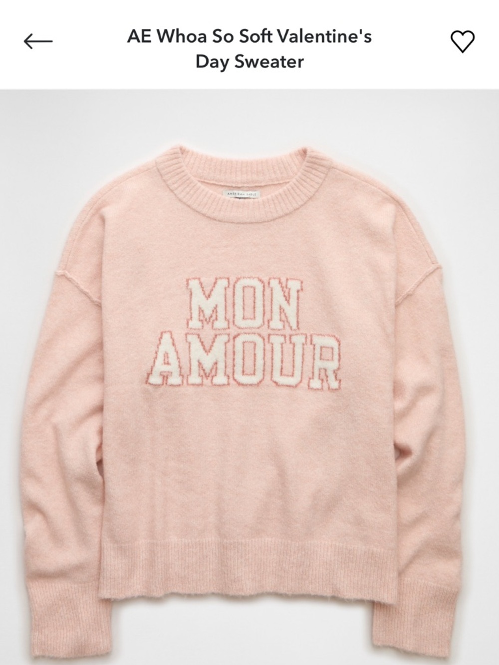 American Eagle Outfitters Pink "Mon Amour" Crewneck Sweater